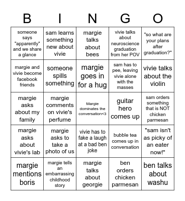 The Greatest Dinner of My Life Bingo Card