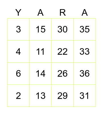 Yara's Day Bingo Card