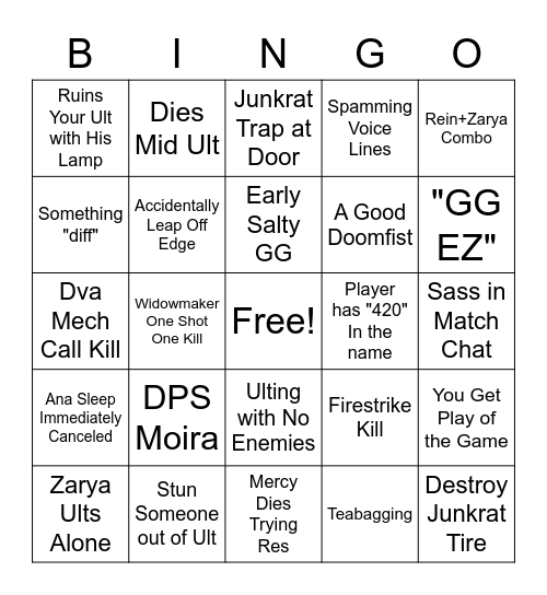 OW Bingo Card 1 Bingo Card