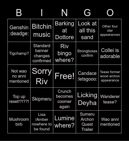 3.0 Livestream Bingo Card