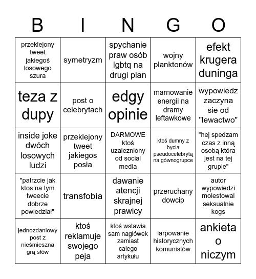 Leftawka bingo Card