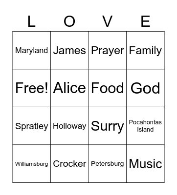 Crocker-Spratley-Holloway Family Reunion 2022 Bingo Card
