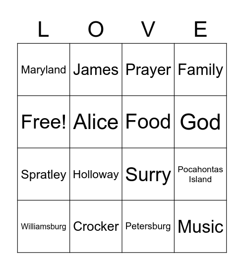 Crocker-Spratley-Holloway Family Reunion 2022 Bingo Card