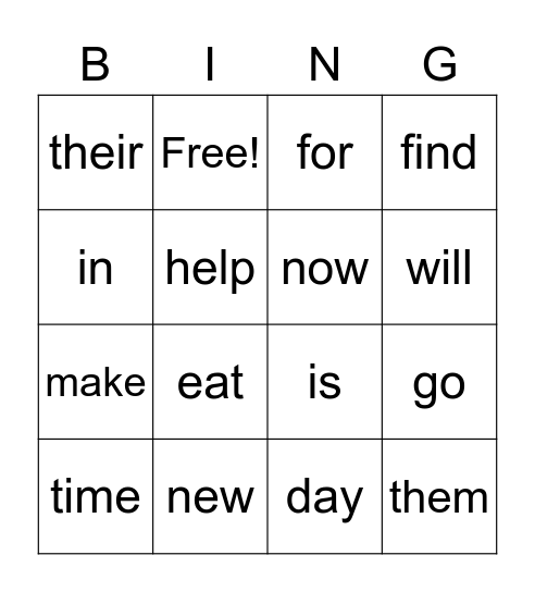 High Frequency Words Summer 2022 Bingo Card