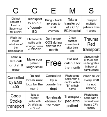D SHIFT BINGO Card