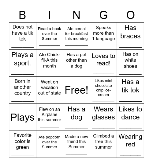 Let's Mingle! Bingo Card