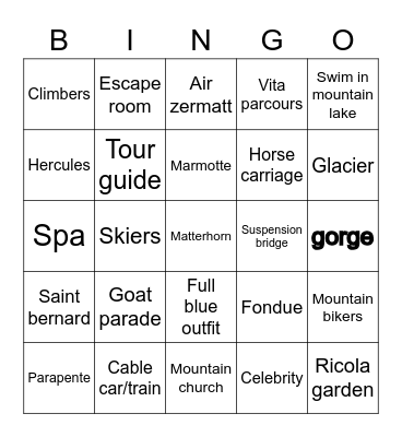 Zermatt Bingo Card