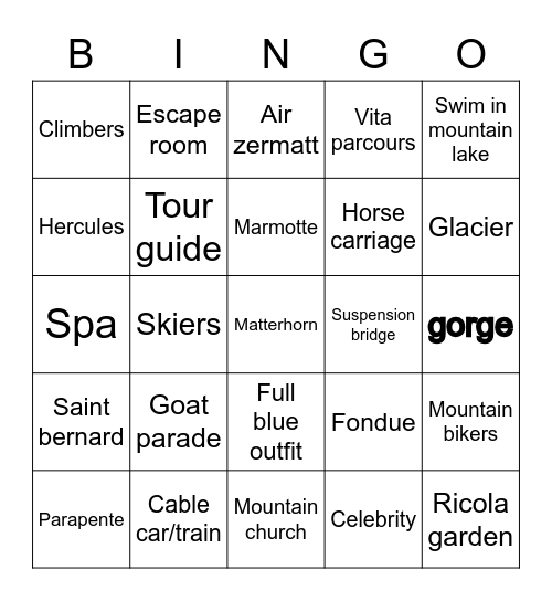 Zermatt Bingo Card