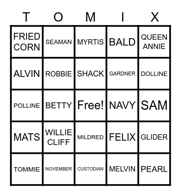 TOM X Bingo Card