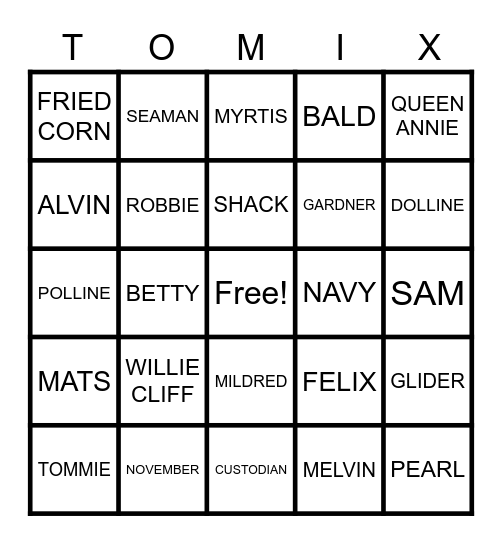 TOM X Bingo Card