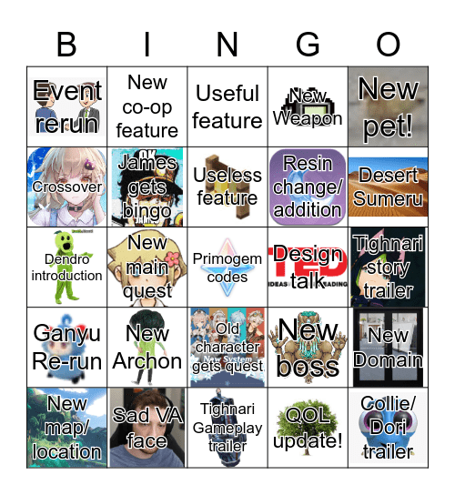 Genshin 3.0 Bingo! Bingo Card