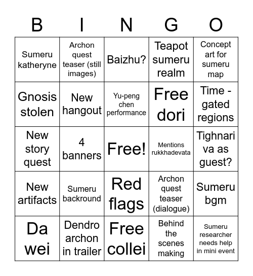 SU ME RU Bingo Card