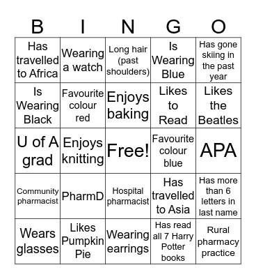 Pharmacy Meet & Greet 2015 Bingo Card