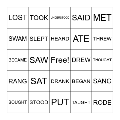 Irregular Verbs Bingo Card