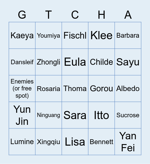 Spot the Genshin! Bingo Card