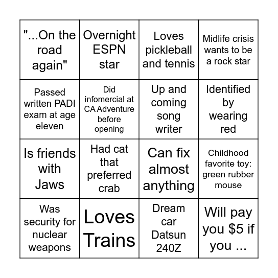 !  1st YSF Reunion "Getting to know you"  ! Bingo Card