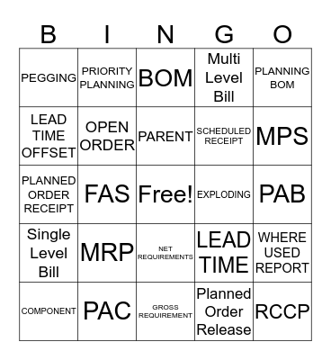 APICS Bingo Card