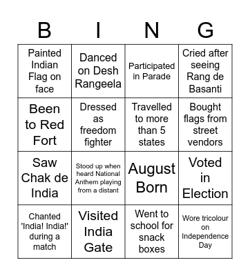 Independence Day Bingo Card