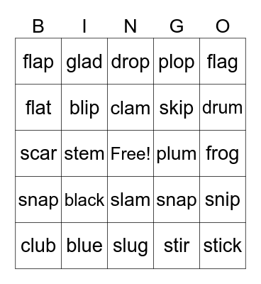 CVC w/initial blends Bingo Card