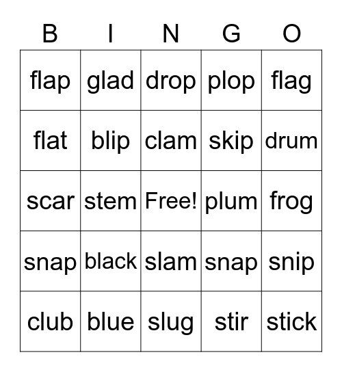 CVC w/initial blends Bingo Card