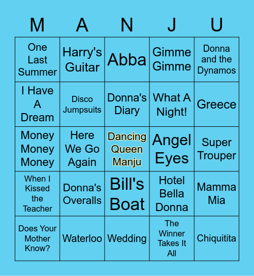 Manju's Mamma Mia Bingo Madness Bingo Card