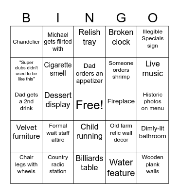 Supper Club Bingo Card
