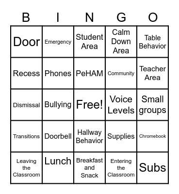 Back to School Bingo Card