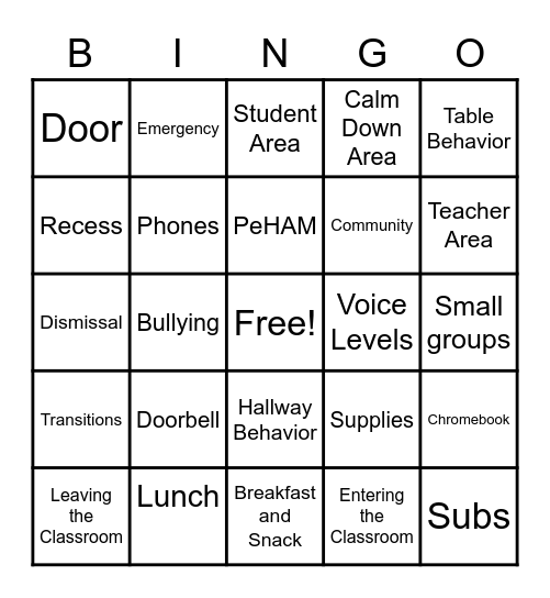 Back to School Bingo Card