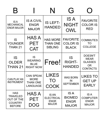URBAN STEM'S "GET TO KNOW YOU" Bingo Card