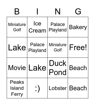 Vicentes Visit Maine Bingo Card