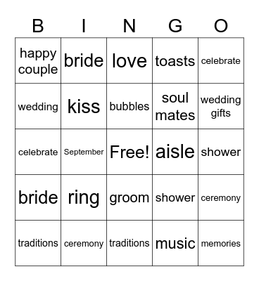 Bridal Shower Bingo Card