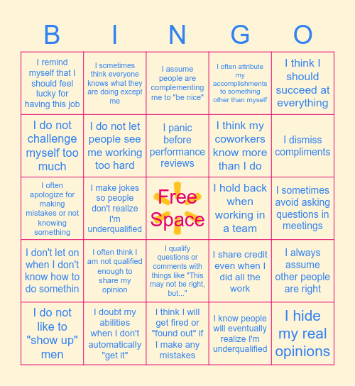 Imposter Syndrome Bingo Card