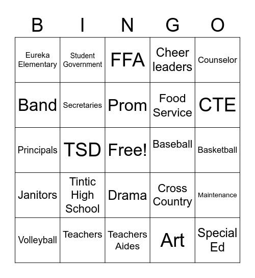 Tintic School District Bingo Card