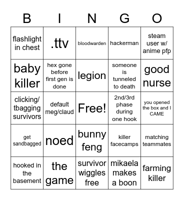 dbd Bingo Card