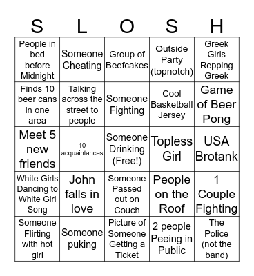 OSHKOSH PUB CRAWL BINGO 2015 Bingo Card