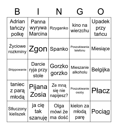 Weselicho Bingo Card