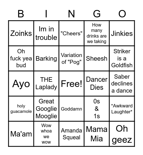 Dance Bingo Card