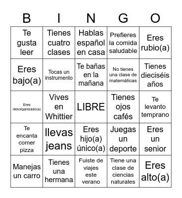 L3 - ¡Conozcámonos! Bingo Card