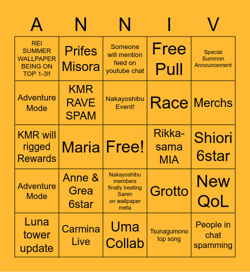 Half Anniv Bingo Card