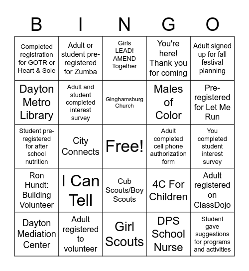 RESOURCE RUN Bingo Card