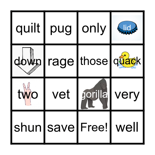 Sight Words Bingo Card