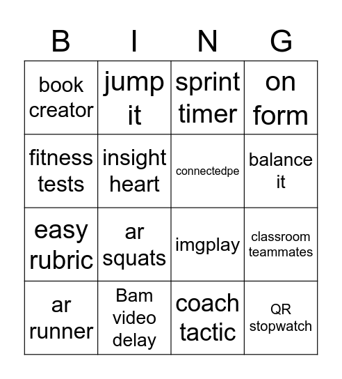 PE Apps Bingo 2022 Bingo Card