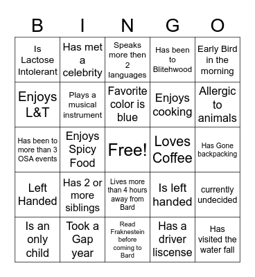 TEWKSBURY BINGO Card