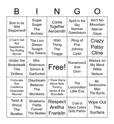 60s Music Bingo Card