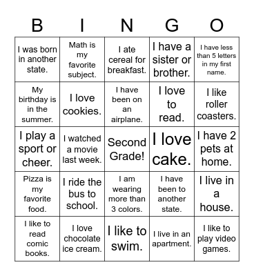 Second Grade Bingo! Bingo Card