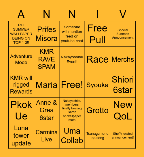 Half Anniv Bingo Card