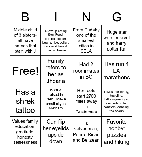 Card 1 Bingo Card