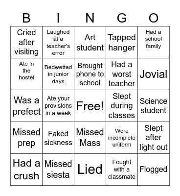 Boarding house bingo Card