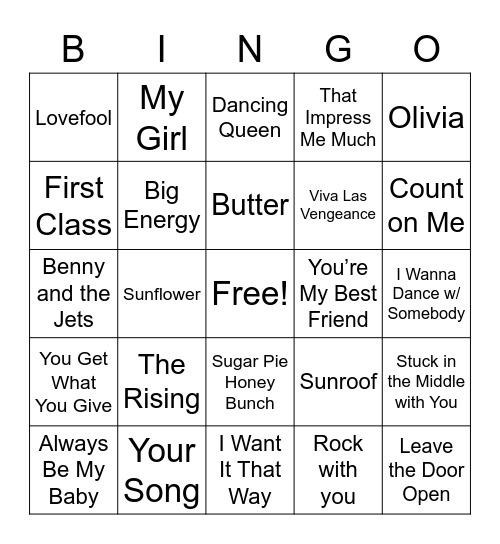 Musical Bingo feat.Olivia's: Jamz Vol.1 Bingo Card