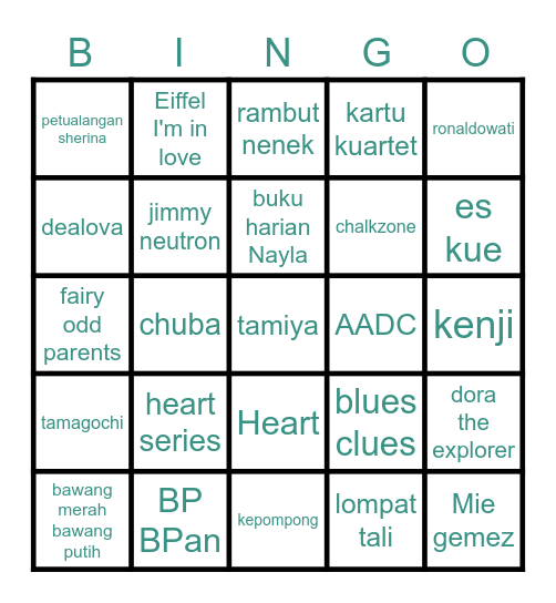 y2k Bingo Card